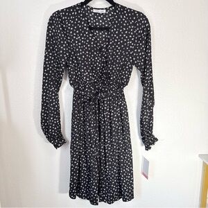 Motherhood Black Blue Floral Midi Tie Waist Maternity Dress Size Small New